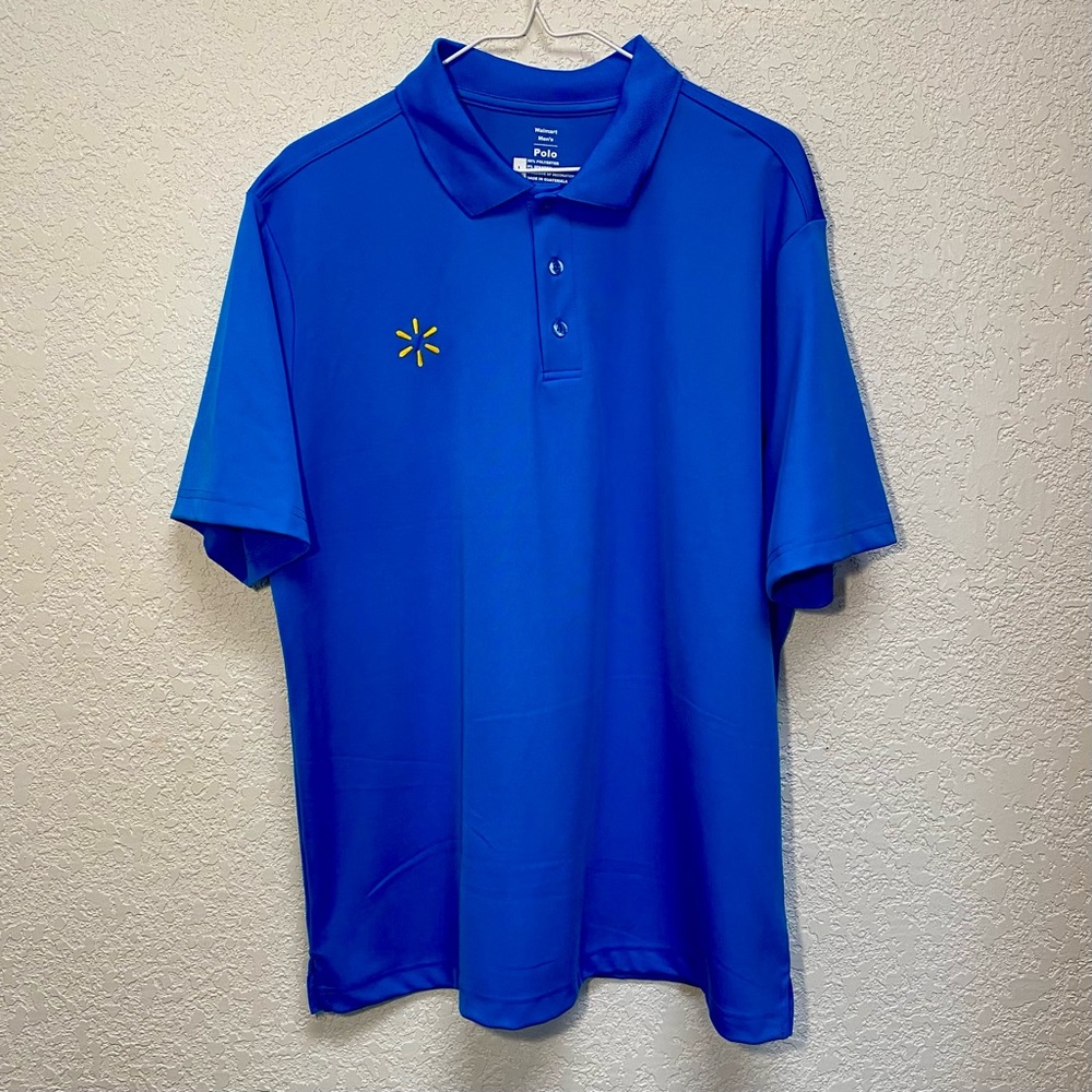 Walmart Polo Men’s Size L Blue Polyester Spandex S/S Employee Uniform Work Shirt